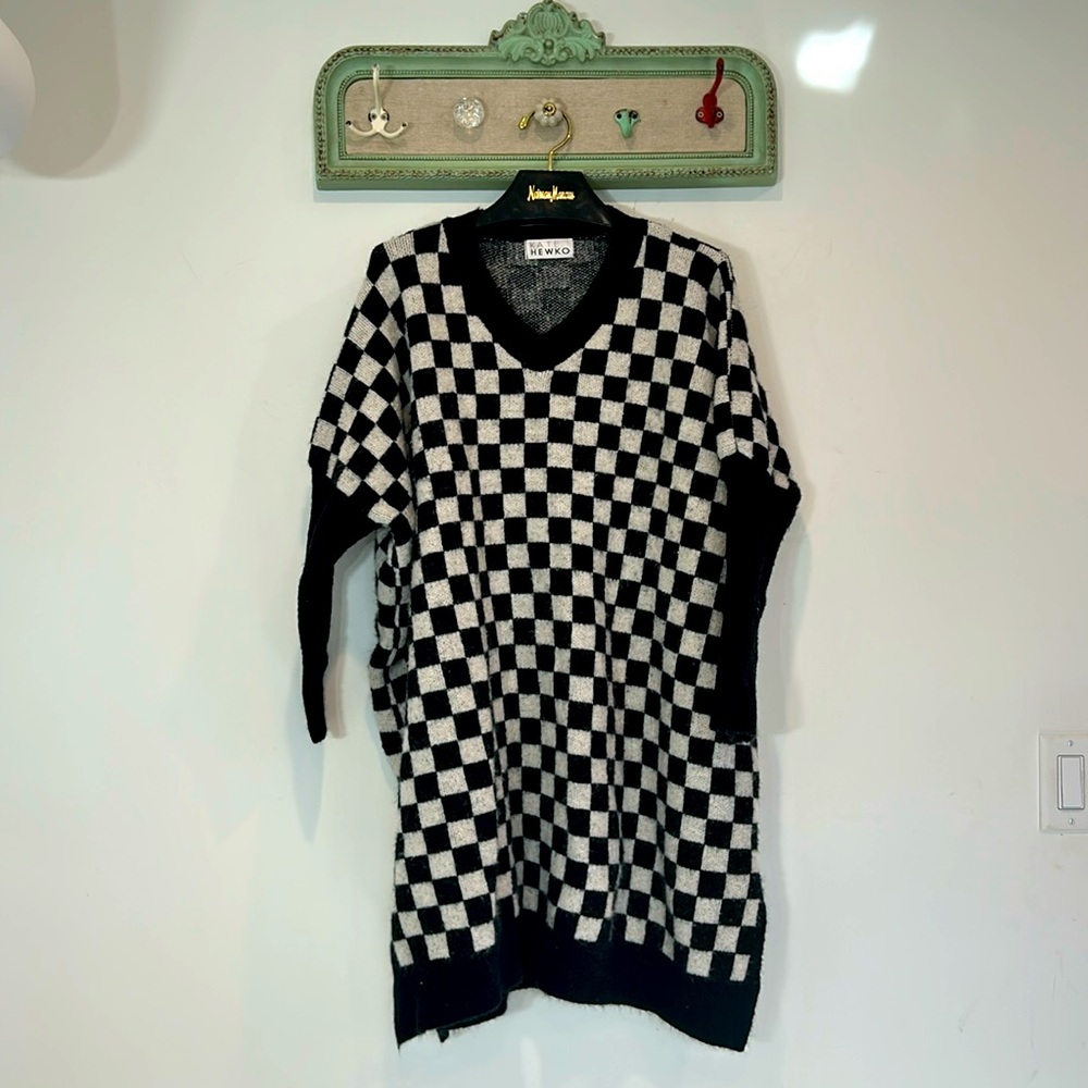 Kate Hewko Black & White Checkerboard Sweater Dress